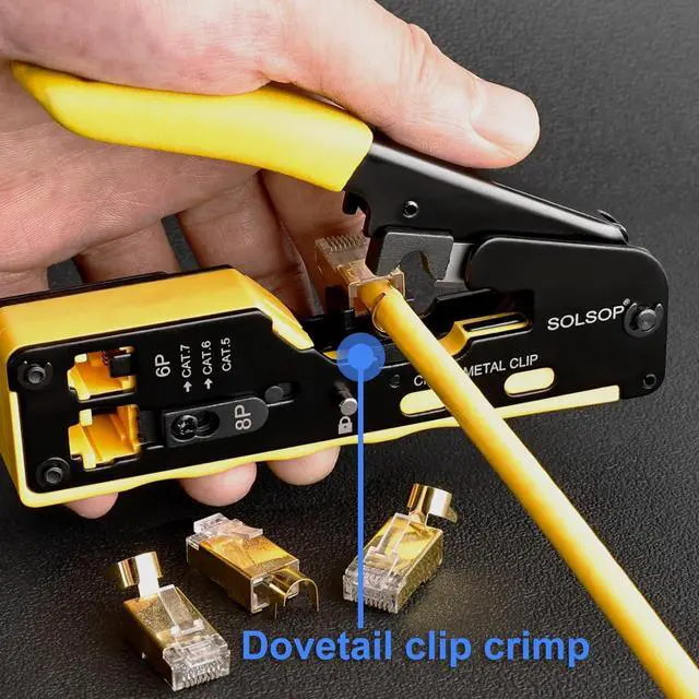 Alt view image 4 of 7 - Pass Through RJ45 Crimp Tool Kit All-in-One Ethernet Crimper Cat7 Cat6 Cat5 Crimping Tool with Network Cable Tester, 50-Pack Cat6 RJ45 Pass Through Connector, 50-Pack Connector Boots
