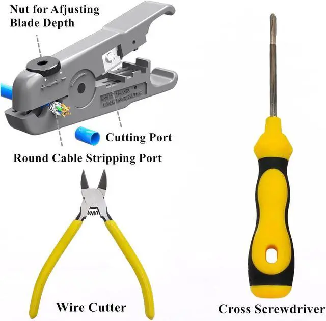 Alt view image 6 of 7 - rj45 Crimp Tool Kit, Pass Through Cat7 Cat6A Cat6 Cat5e Cat5 rj45 Crimping Tool with 10PCS Cat7 Shielded Connectors 10PCS Covers 20PCS Cat6 Pass Through Connectors 20PCS Covers Network Tester