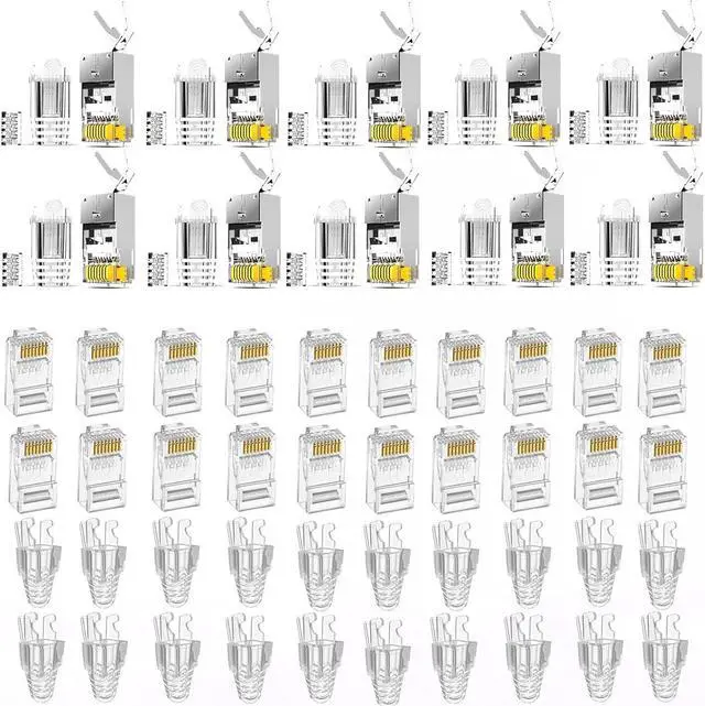 Alt view image 7 of 7 - rj45 Crimp Tool Kit, Pass Through Cat7 Cat6A Cat6 Cat5e Cat5 rj45 Crimping Tool with 10PCS Cat7 Shielded Connectors 10PCS Covers 20PCS Cat6 Pass Through Connectors 20PCS Covers Network Tester