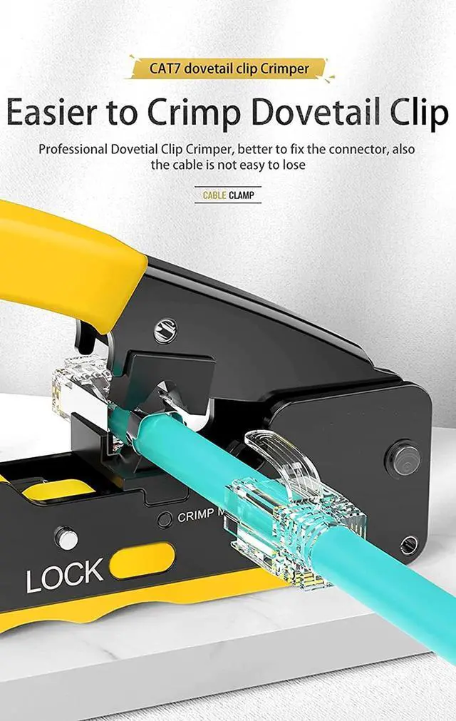 Alt view image 4 of 7 - rj45 Crimp Tool Kit, Pass Through Cat7 Cat6A Cat6 Cat5e Cat5 rj45 Crimping Tool with 10PCS Cat7 Shielded Connectors 10PCS Covers 20PCS Cat6 Pass Through Connectors 20PCS Covers Network Tester