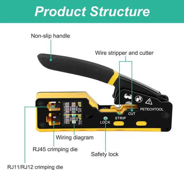 Alt view image 3 of 6 - RJ45 Crimp Tool Pass Through Ethernet Crimping Tool Kit Cat6 Cat5e Cat6a RJ45 Crimper with Cable Tester, Cat6 Connectors with RJ45 Boot Covers, Mini Stripper, Blades and Cable Ties