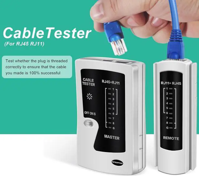 Alt view image 6 of 6 - RJ45 Crimp Tool Pass Through Ethernet Crimping Tool Kit Cat6 Cat5e Cat6a RJ45 Crimper with Cable Tester, Cat6 Connectors with RJ45 Boot Covers, Mini Stripper, Blades and Cable Ties