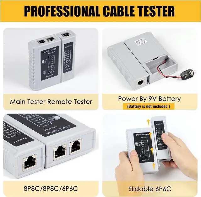 Alt view image 6 of 7 - RJ45 Crimp Tool Kit, Ethernet Pass Through Crimper, Network Cat5 Cat6 Cat7 Crimping Tool Repair Kit Includes Cable Tester, Mini Stripper, Blades, 50Pcs Connectors and Strain Relief Boots