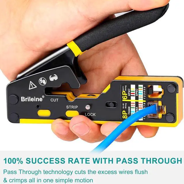 Alt view image 5 of 6 - RJ45 Crimp Tool Pass Through Kit Ethernet Crimper Cat5 Cat5e Cat6 Crimping Tool for RJ11/12 6P/8P with Network Lan Cable Tester, 50PCS CAT6 Connectors, 50PCS Boots, Mini Cable Stripper
