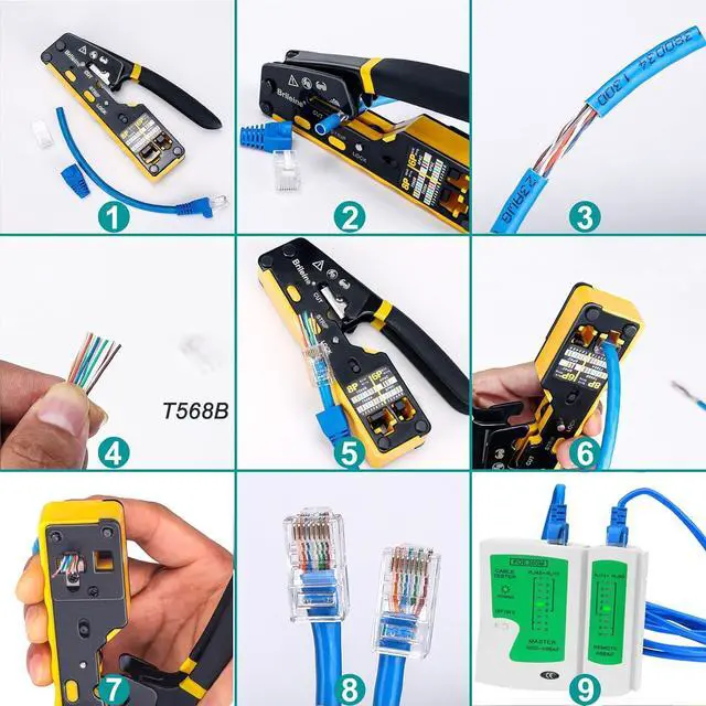 Alt view image 6 of 6 - RJ45 Crimp Tool Pass Through Kit Ethernet Crimper Cat5 Cat5e Cat6 Crimping Tool for RJ11/12 6P/8P with Network Lan Cable Tester, 50PCS CAT6 Connectors, 50PCS Boots, Mini Cable Stripper