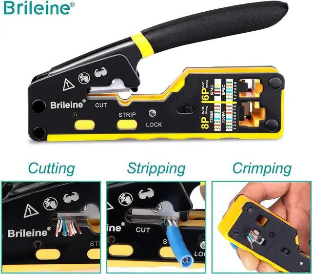 Alt view image 2 of 6 - RJ45 Crimp Tool Pass Through Kit Ethernet Crimper Cat5 Cat5e Cat6 Crimping Tool for RJ11/12 6P/8P with Network Lan Cable Tester, 50PCS CAT6 Connectors, 50PCS Boots, Mini Cable Stripper