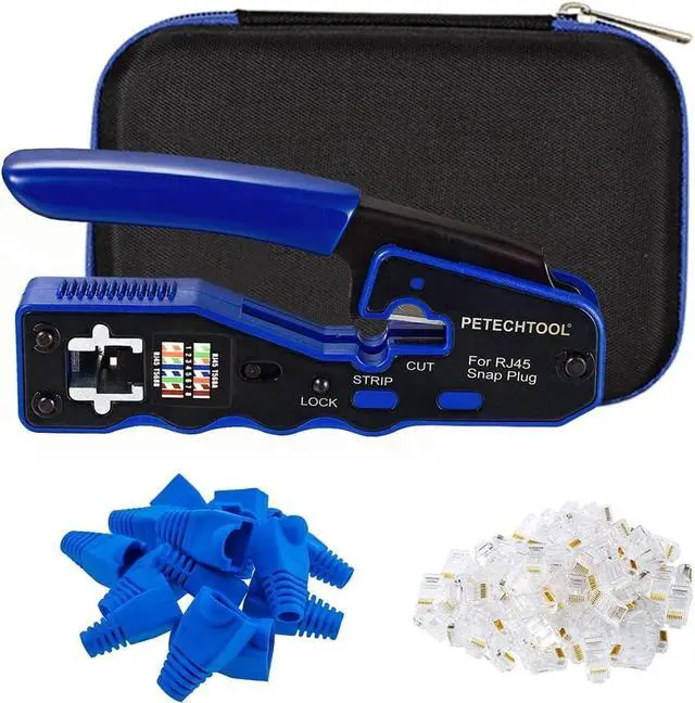 Main image of RJ45 Crimp Tool for Cat5e Cat6 Cat6a Pass Thrugh Connectors with 20 pieces Cat6 Connectors and 20 Pieces Boots
