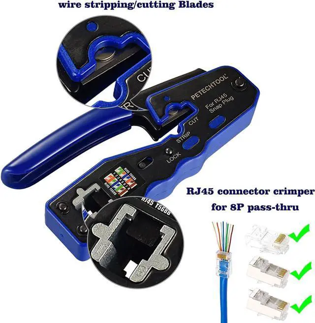 Alt view image 5 of 6 - RJ45 Crimp Tool for Cat5e Cat6 Cat6a Pass Thrugh Connectors with 20 pieces Cat6 Connectors and 20 Pieces Boots