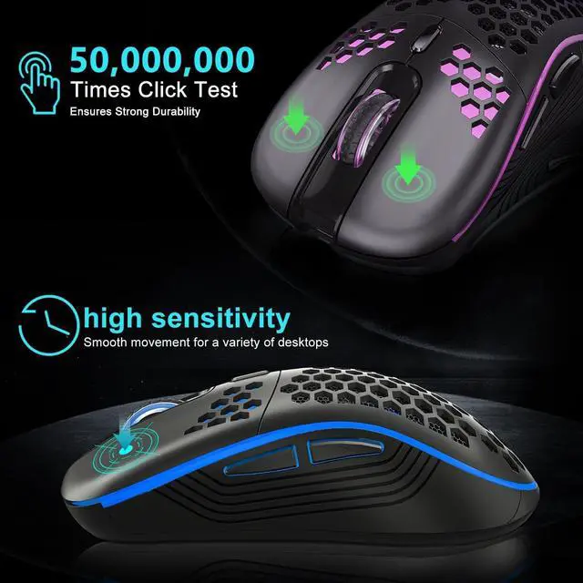 Alt view image 5 of 6 - Wireless Gaming Mouse with Honeycomb Shell,USB Cordless 2.4GHz Ergonomic Wireless Mouse,Rechargeable RGB Backlight Computer Mouse for pc,Laptop,Computer(Black)