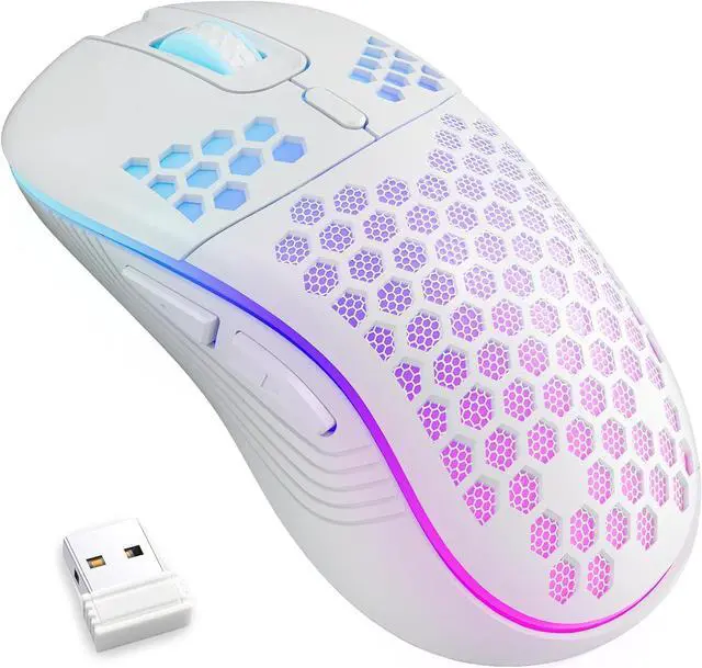 Main image of Wireless Gaming Mouse Honeycomb 2.4G USB Cordless Mouse RGB Rechargeable PC Game Mice with 7-Color LED Lights,3 Adjustable DPI for Windows Laptop Desktop Computers - White