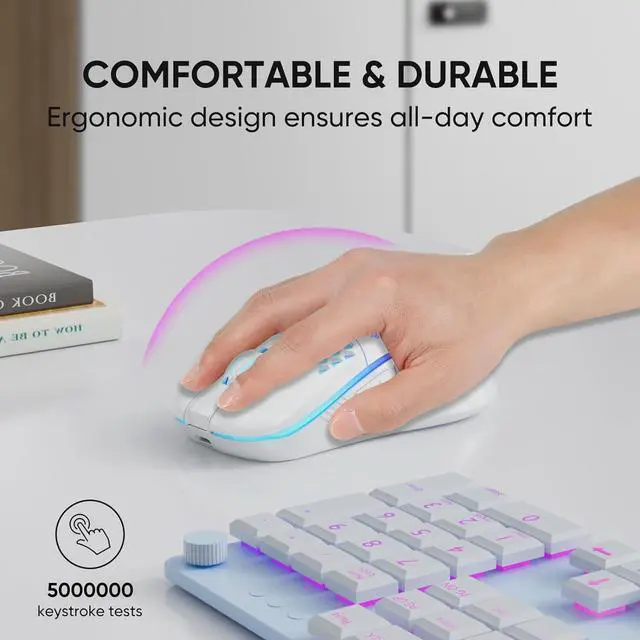 Alt view image 5 of 7 - Wireless Gaming Mouse Honeycomb 2.4G USB Cordless Mouse RGB Rechargeable PC Game Mice with 7-Color LED Lights,3 Adjustable DPI for Windows Laptop Desktop Computers - White