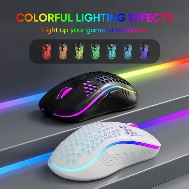 Alt view image 4 of 7 - Wireless Gaming Mouse Honeycomb 2.4G USB Cordless Mouse RGB Rechargeable PC Game Mice with 7-Color LED Lights,3 Adjustable DPI for Windows Laptop Desktop Computers - White