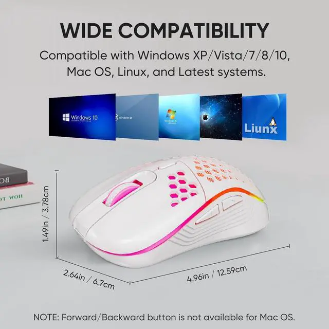 Alt view image 7 of 7 - Wireless Gaming Mouse Honeycomb 2.4G USB Cordless Mouse RGB Rechargeable PC Game Mice with 7-Color LED Lights,3 Adjustable DPI for Windows Laptop Desktop Computers - White