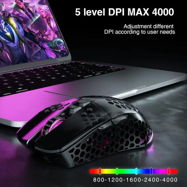 Alt view image 4 of 7 - SM600 Wireless Gaming Mouse with Tri-Modes(BT5.1+BT5.1+2.4G),Rechargeable RGB Wireless Mouse with Honeycomb Shell,Side Buttons Computer Gaming Mice,Black