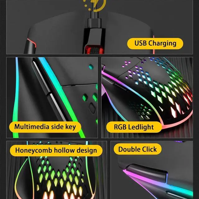 Alt view image 3 of 7 - Wireless Gaming Mouse, C30 Silent Click Wireless Rechargeable Gaming Mouse with Double-Click Key and Colorful LED Lights, 3 Level Adjustable DPI, 400mah Lithium Battery for Gaming and Working