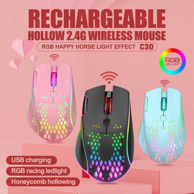 Alt view image 6 of 7 - Wireless Gaming Mouse, C30 Silent Click Wireless Rechargeable Gaming Mouse with Double-Click Key and Colorful LED Lights, 3 Level Adjustable DPI, 400mah Lithium Battery for Gaming and Working Blue