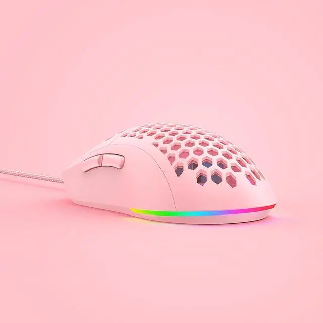 Alt view image 3 of 7 - Falcon M1SE Ultralight Honeycomb Gaming Mouse, High-Precision 12800DPI Optical Sensor, 6 Programmable Buttons, Customizable RGB, Drag-Free Paracord, Ergonomic Wired Gaming Mouse - Pink