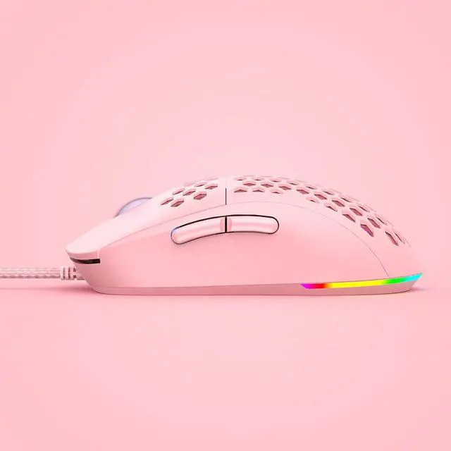 Alt view image 4 of 7 - Falcon M1SE Ultralight Honeycomb Gaming Mouse, High-Precision 12800DPI Optical Sensor, 6 Programmable Buttons, Customizable RGB, Drag-Free Paracord, Ergonomic Wired Gaming Mouse - Pink