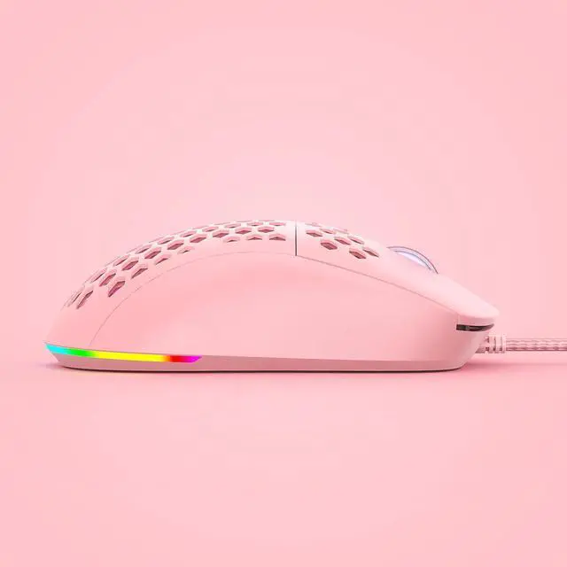 Alt view image 5 of 7 - Falcon M1SE Ultralight Honeycomb Gaming Mouse, High-Precision 12800DPI Optical Sensor, 6 Programmable Buttons, Customizable RGB, Drag-Free Paracord, Ergonomic Wired Gaming Mouse - Pink