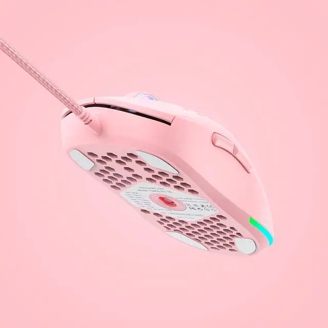 Alt view image 6 of 7 - Falcon M1SE Ultralight Honeycomb Gaming Mouse, High-Precision 12800DPI Optical Sensor, 6 Programmable Buttons, Customizable RGB, Drag-Free Paracord, Ergonomic Wired Gaming Mouse - Pink