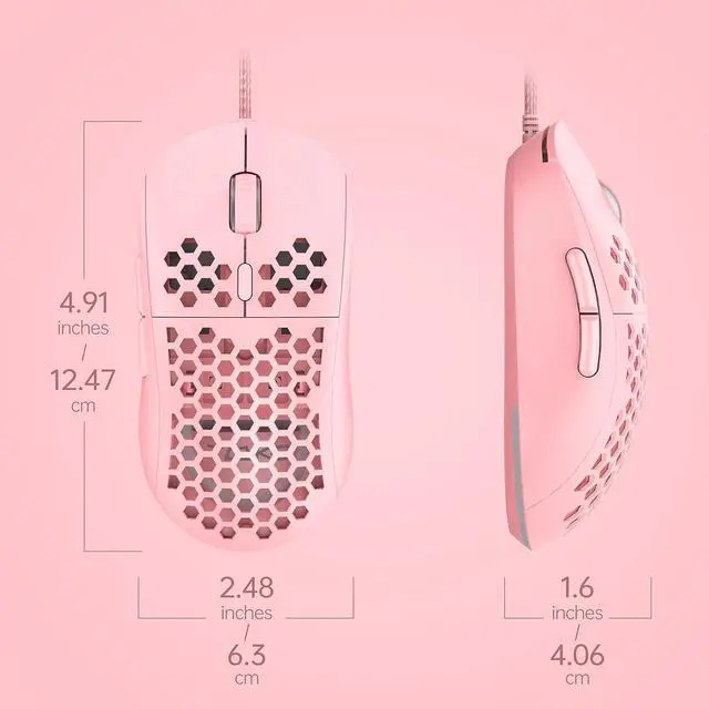 Alt view image 7 of 7 - Falcon M1SE Ultralight Honeycomb Gaming Mouse, High-Precision 12800DPI Optical Sensor, 6 Programmable Buttons, Customizable RGB, Drag-Free Paracord, Ergonomic Wired Gaming Mouse - Pink