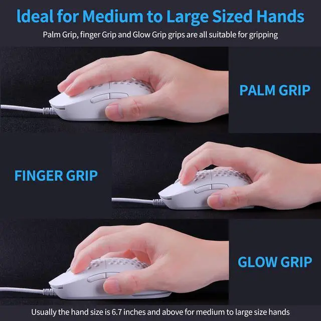 Alt view image 6 of 7 - Falcon M1SE Ultralight Honeycomb Gaming Mouse, High-Precision 12800DPI Optical Sensor, 6 Programmable Buttons, Customizable RGB, Drag-Free Paracord, Ergonomic Wired Gaming Mouse - White