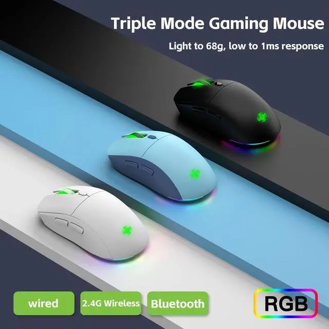 Alt view image 2 of 6 - Wireless Gaming Mouse, 3 Modes 4800 DPI Bluetooth/2.4G/Wired Mouse with Type-C Rchargeable Nano Receiver 6 DPI Levels, 6 Macro Buttons, RGB LED Backlit & Pro Software/Drive for PC/Mac/Laptop Blue