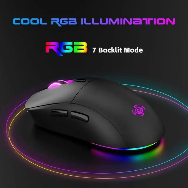 Alt view image 4 of 6 - Wireless Gaming Mouse, 3 Modes 4800 DPI Bluetooth/2.4G/Wired Mouse with Type-C Rchargeable Nano Receiver 6 DPI Levels, 6 Macro Buttons, RGB LED Backlit & Pro Software/Drive for PC/Mac/Laptop Blue