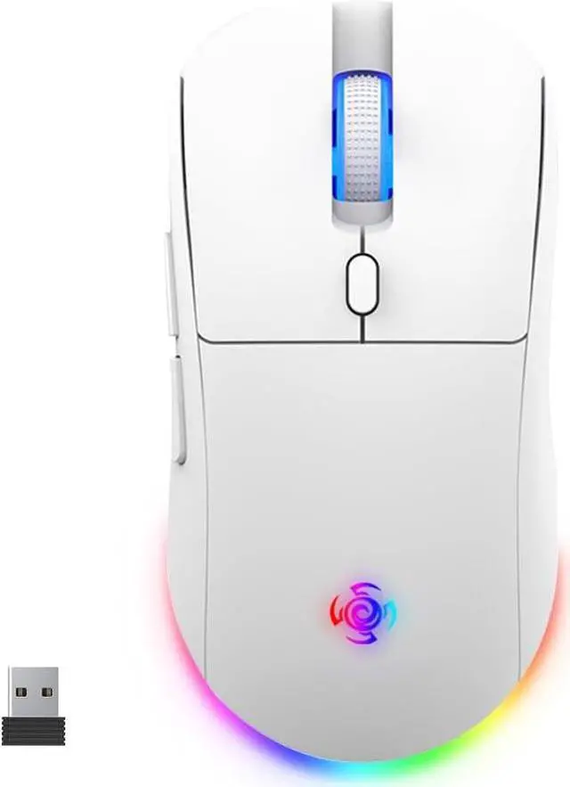 Main image of Wireless Gaming Mouse, 3 Modes 4800 DPI Bluetooth/2.4G/Wired Mouse with Type-C Rchargeable Nano Receiver 6 DPI Levels, 6 Macro Buttons, RGB LED Backlit & Pro Software/Drive for PC/Mac/Laptop White