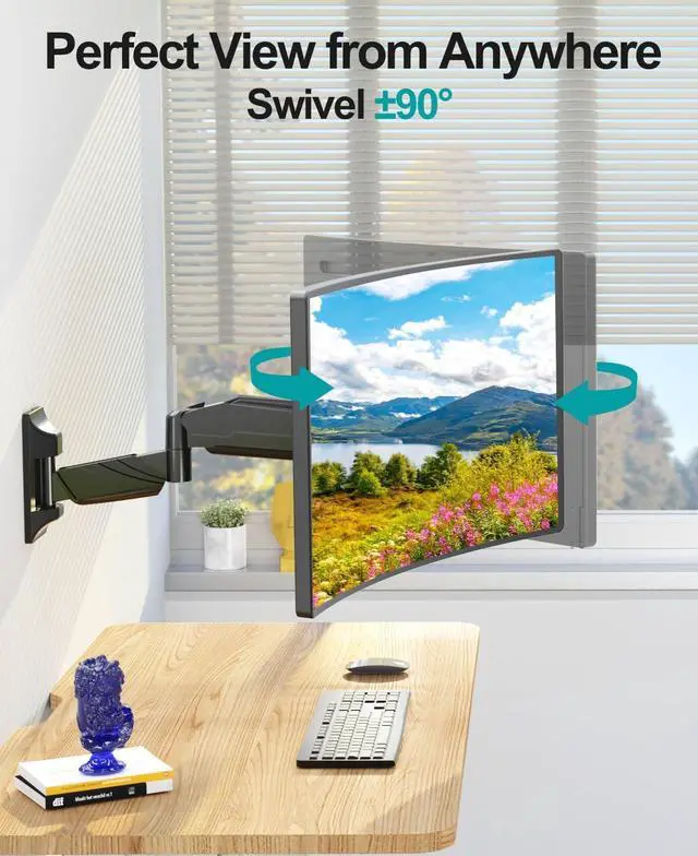Alt view image 3 of 7 - Monitor Wall Mount for Max 32 Inch Computer Screen, Premium Heavy Duty Single Monitor Arm, Full Motion Wall Monitor Mount with VESA Extension Kit, Max VESA 200x200mm