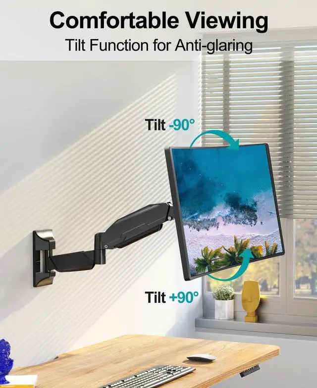 Alt view image 7 of 7 - Monitor Wall Mount for Max 32 Inch Computer Screen, Premium Heavy Duty Single Monitor Arm, Full Motion Wall Monitor Mount with VESA Extension Kit, Max VESA 200x200mm