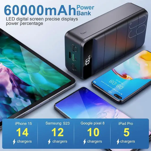Alt view image 2 of 6 - Portable Charger Power Bank 60000mAh Fast Charging 22.5W PD4.0 & QC 4.0 with USB C Battery Pack Charger Portable High Capacity Portable Phone Charger Power Bank for iPhone, Samsung, Galaxy, Travel