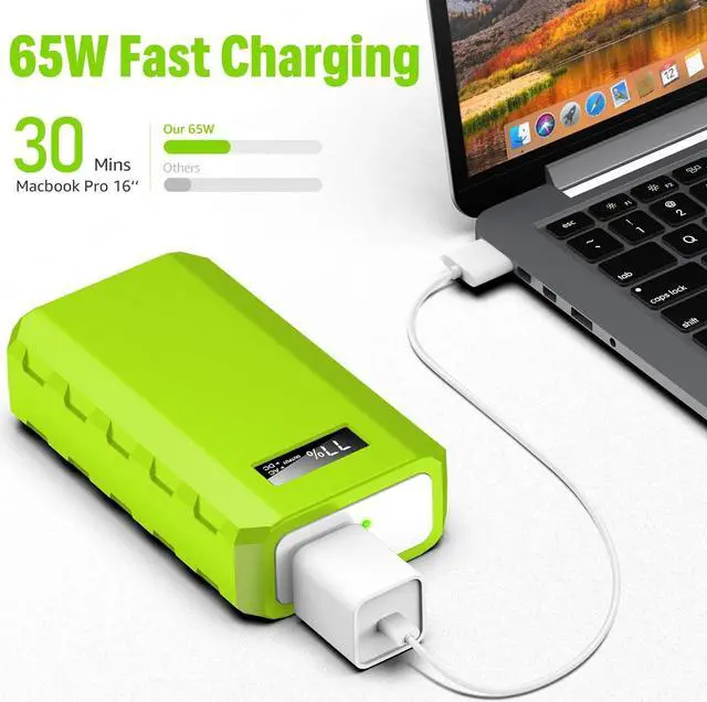 Alt view image 6 of 7 - 88.8Wh|65Watts Portable Laptop Charger with AC Outlet, A Super Travel Portable Battery Pack & Power Bank for HP, Notebooks, MacBook, Laptops Green