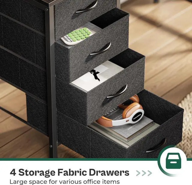 Alt view image 7 of 7 - 55" Computer Desk with Power Outlets and LED Lights, 55 Inches Gaming Desk with 4 Drawers, Office Desk with Monitor Stand, Study Desk Work Desk for Home Office, Small Spaces, Black