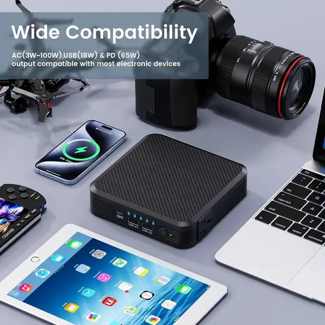 Alt view image 3 of 7 - Portable Laptop Power Bank 100W AC Outlet, 72Wh/20000mAh with 65W PD USB C Portable Laptop Charger, External Battery Pack for MacBook, Notebooks, Laptops