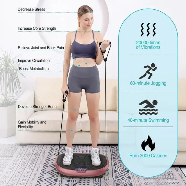 Alt view image 7 of 7 - Vibration Plate Exercise Machine Whole Body Workout Power Vibrate Fitness Platform Vibrating Machine Exercise Board for Weight Loss Shaping Toning Wellness Home Gyms Workout Pink