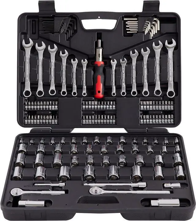 Main image of Mechanic Tool Socket Set 1/2, 3/8 and 1/4 inch Drive SAE & Metric Size, 161 Piece with Tool Box Storage Case for for Home, Household, Garage, Bike, Car Trunk, Automotive, Mechanic Projects