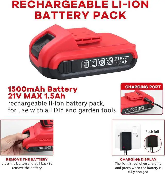 Alt view image 5 of 7 - Powerful Brushless Motor 21V Cordless Drill Set, 319 in-lb Torque, 0-1350RMP Variable Speed, 10MM 3/8'' Keyless Chuck, 25+1 Clutch, 1.5Ah Li-Ion Battery & Charger for Home Tool Kit