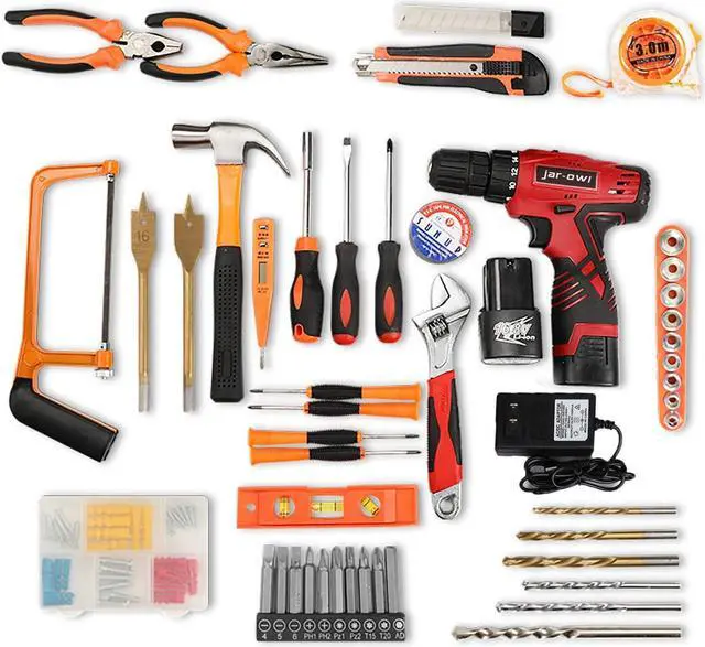 Alt view image 2 of 6 - 108 Piece Power Tool Combo Kits with 16.8V Cordless Drill, Household Tools Set with DIY Hand Tool Kits for Professional Garden Office Home Repair Maintain-Black/Red