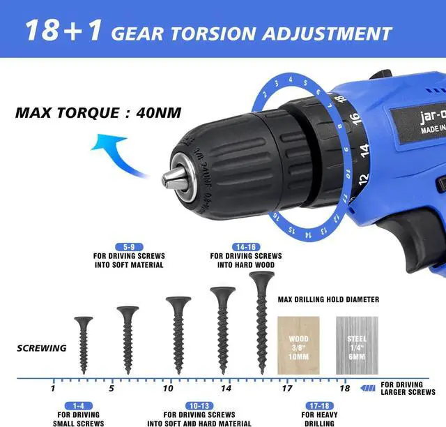 Alt view image 3 of 7 - Portable Power Drill Set with 37PCS Drill Bit,21V Cordless Drill Driver Kit with Battery and Charger,Jar-owl Home Tool Kit with Electric Drill for Men Women Garden Office Repair Maintain-Blue