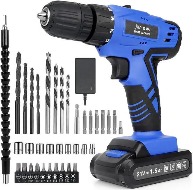 Alt view image 2 of 7 - Portable Power Drill Set with 37PCS Drill Bit,21V Cordless Drill Driver Kit with Battery and Charger,Jar-owl Home Tool Kit with Electric Drill for Men Women Garden Office Repair Maintain-Blue