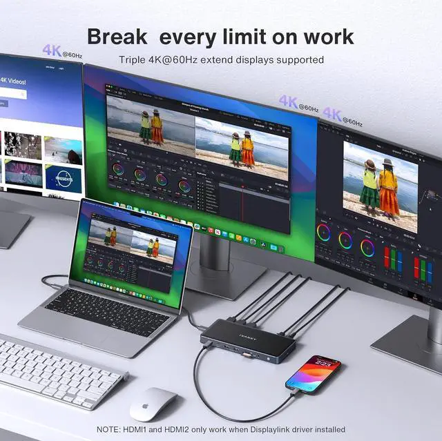 Alt view image 4 of 7 - 14-in-1 FusionDock Pro 1 MacBook DisplayLink Docking Station with 150W Power Adapter, Triple 4K@60Hz Monitor for M1/ M2/ M3 MacBook Air/Pro Dock 3HDMI 2.0, 96W PD, 6 USB, Ethernet SD/TF Audio