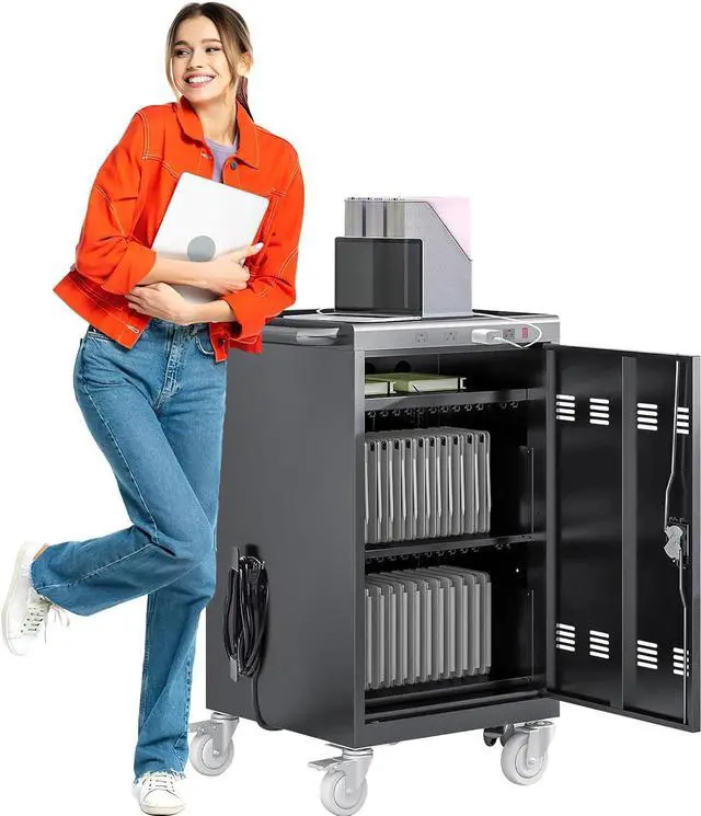 Main image of Charging Cart and Cabinet for for 30 Ipads Devices, Chromebooks and Laptop Computers with Charging Power Strips, Up to 16-inch Screen Size, Tablet Storage Charging Cart for Classroom, Office