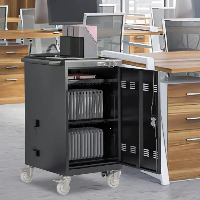 Alt view image 2 of 5 - Charging Cart and Cabinet for for 30 Ipads Devices, Chromebooks and Laptop Computers with Charging Power Strips, Up to 16-inch Screen Size, Tablet Storage Charging Cart for Classroom, Office