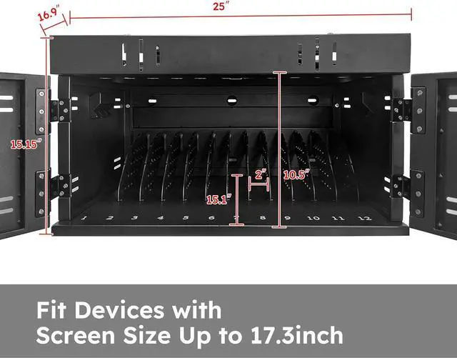 Alt view image 4 of 5 - 12 Device Charging Cart, Portable Tabletop Charging and Storage Cabinet for iPads, Tablets, Chromebooks and Laptop Computers with Lock for Classroom or Office|Up to 17.3" Screen