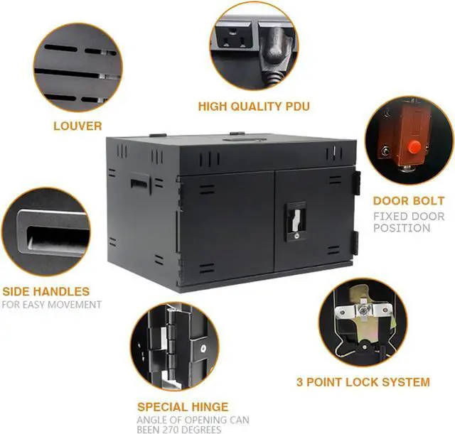 Alt view image 3 of 5 - 12 Device Charging Cart, Portable Tabletop Charging and Storage Cabinet for iPads, Tablets, Chromebooks and Laptop Computers with Lock for Classroom or Office|Up to 17.3" Screen