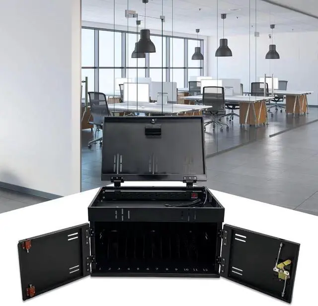 Alt view image 2 of 5 - 12 Device Charging Cart, Portable Tabletop Charging and Storage Cabinet for iPads, Tablets, Chromebooks and Laptop Computers with Lock for Classroom or Office|Up to 17.3" Screen