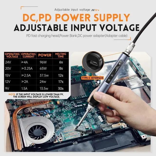 Alt view image 3 of 7 - Soldering Iron Kit, DC/PD(96W/65W) Mini Digital Soldering Iron, 180-780 Fast Heating, 6 Soldering Tips, Digital OLED Screen Display, Auto Sleep (With Power Adapter)