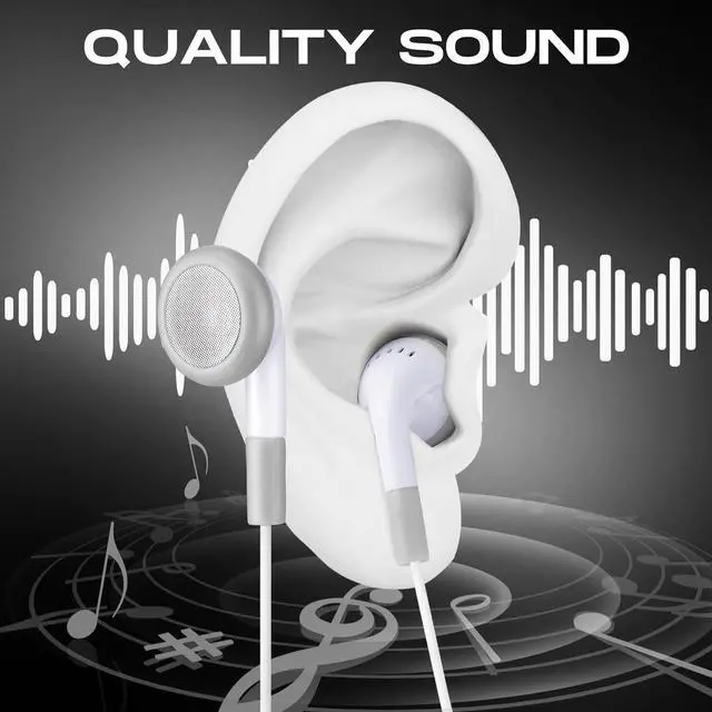 Alt view image 5 of 6 - 100 Pack Bulk Earbuds for Kids Students School Classroom Ear Buds Class Set Headphones Without Mic Black Earphones for Adults Library Laptop, Individually Bagged - White