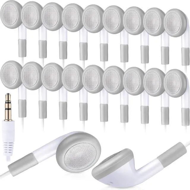 Main image of 100 Pack Bulk Earbuds for Kids Students School Classroom Ear Buds Class Set Headphones Without Mic Black Earphones for Adults Library Laptop, Individually Bagged - White